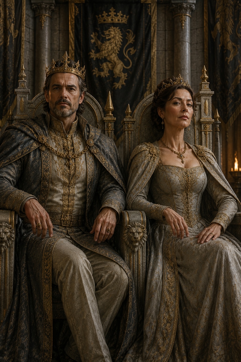 King Edmund and Queen Serena of Limskada. House Caelithorne. Rulers of The Mortal Realm