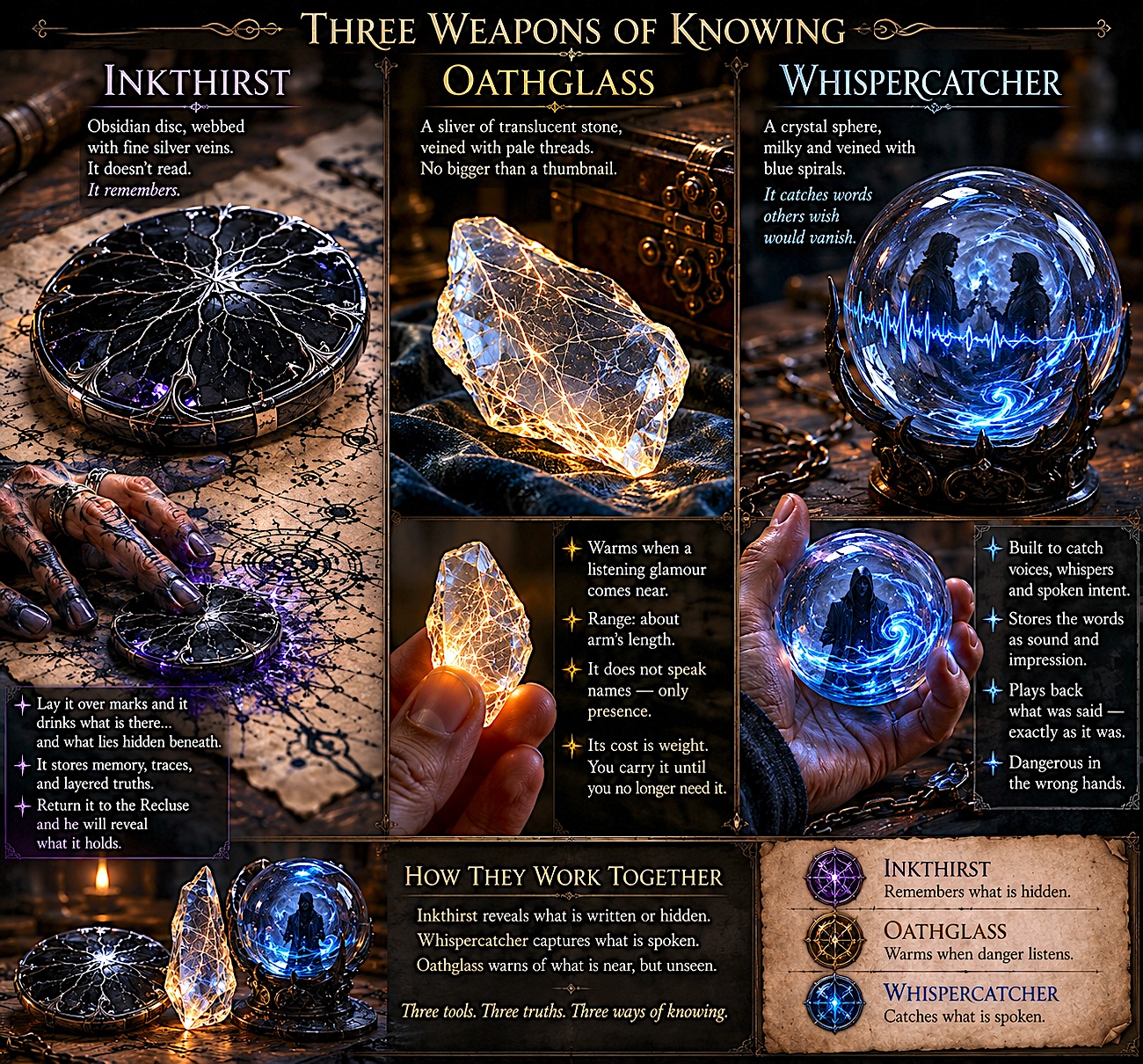 Inkthirst, Oathglass, Whispercatcher